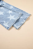 Plus Size Star Print Button Fly Slit Knee Destroyed Jeans