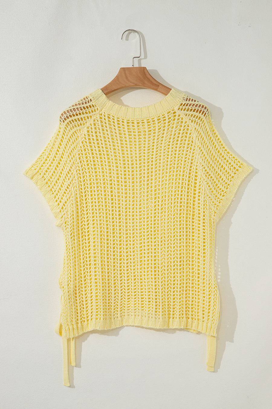 Side Tie Crochet Knit Short Sleeve Sweater- 2 Colors