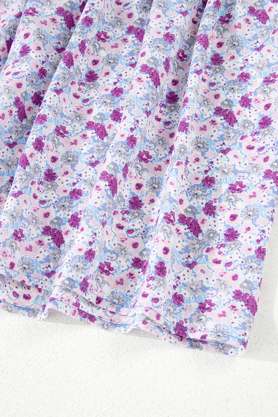 Purple Floral Short Bubble Sleeve Smocked High Waist Maxi Dress