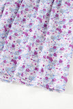 Purple Floral Short Bubble Sleeve Smocked High Waist Maxi Dress