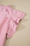 Red Striped Frilled V-Neck Double Ruffled Short Sleeve Blouse