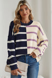 Striped Exposed Seam Patchwork Loose Fit Sweater- 4 Colors