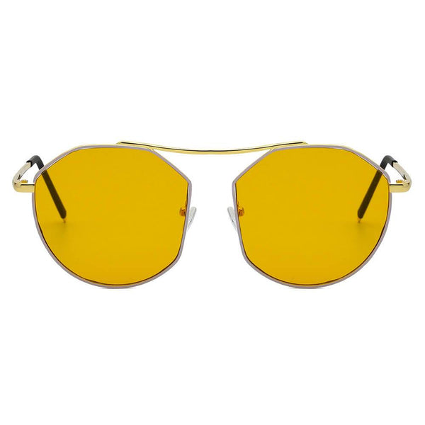 CHOCTAW - Round Tinted Geometric Brow-Bar Fashion Sunglasses