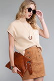 Green Pocket Ribbed Knit Short Sleeve Sweater- 9 Colors