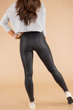 Black Piping Trim Sleek Faux Leather High Waist Leggings