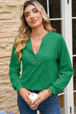 Button-Up V-Neck Long Sleeve Top- 3 Colors