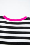 Striped Contrast Trim Long Sleeve Top and Shorts Set- 2 Colors