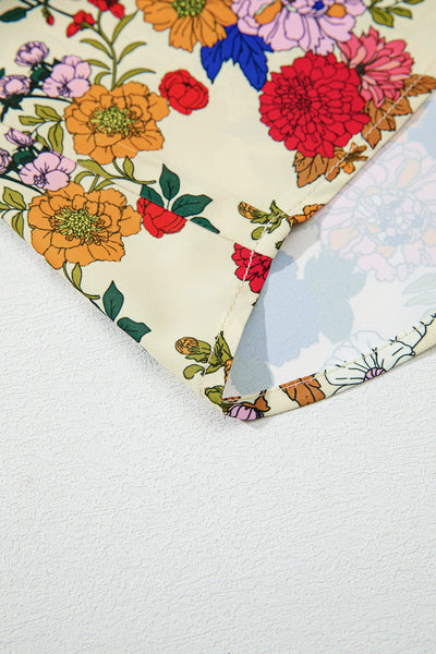 Apricot Ruffled Shoulder Long Sleeve Floral Blouse