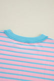 Pink & Turquoise Striped Contrast Trim High-Low Tunic Sweatshirt