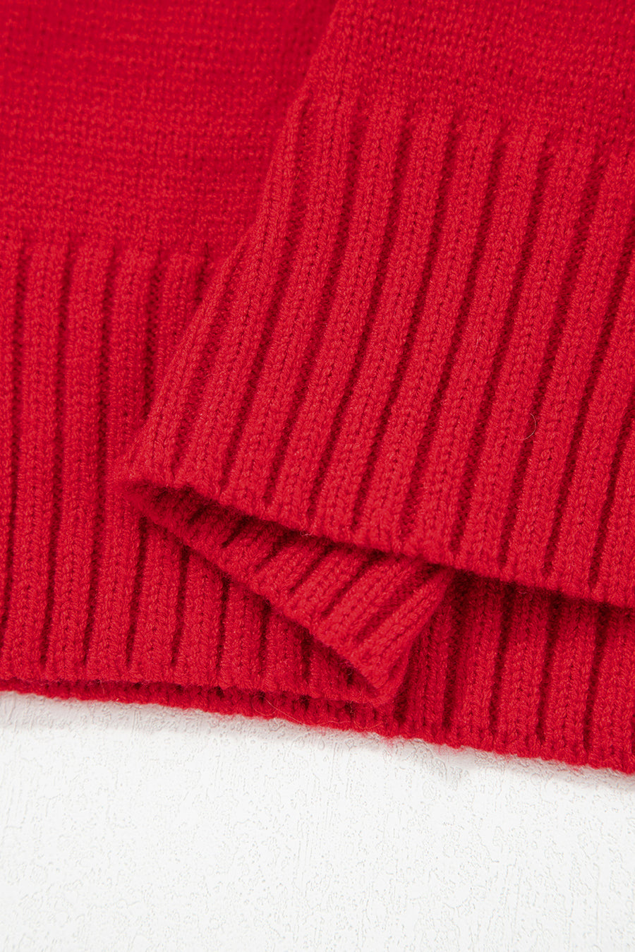 Red Ribbed Edge Sailor Collar V-Neck Loose Fit Sweater