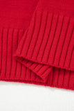 Red Ribbed Edge Sailor Collar V-Neck Loose Fit Sweater