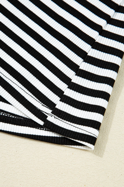 Black Striped Cutout Long Sleeve Top