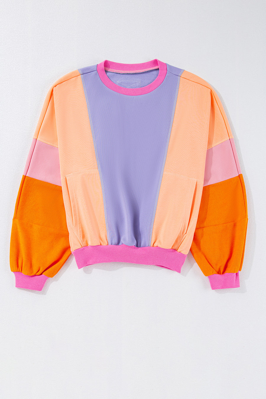 Color Block Patchwork Drop Shoulder Sweatshirt with Pockets- 2 Colors