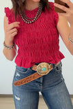 Red Plaid Shirred Ruffle Trim Tank Top