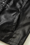 Black Faux Leather Buttoned Front Boxy Jacket