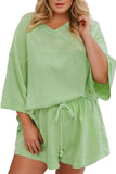 *Pre-Order* Plus Size Meadow Mist Green V-Neck Loose Fit T-Shirt & Shorts Set