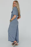 Button-Up Patchwork Pocket Short Sleeve Jumpsuit