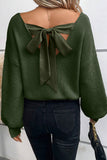 Lantern Sleeve V-Neck Bow Back Sweater- 4 Colors
