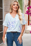 Periwinkle Leopard Print V-Neck Short Sleeve T-Shirt