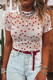 All Over Heart Print Mesh Short Sleeve Top- 2 Colors