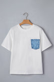 Printed Denim Chest Pocket Graphic T-Shirt- 2 Colors