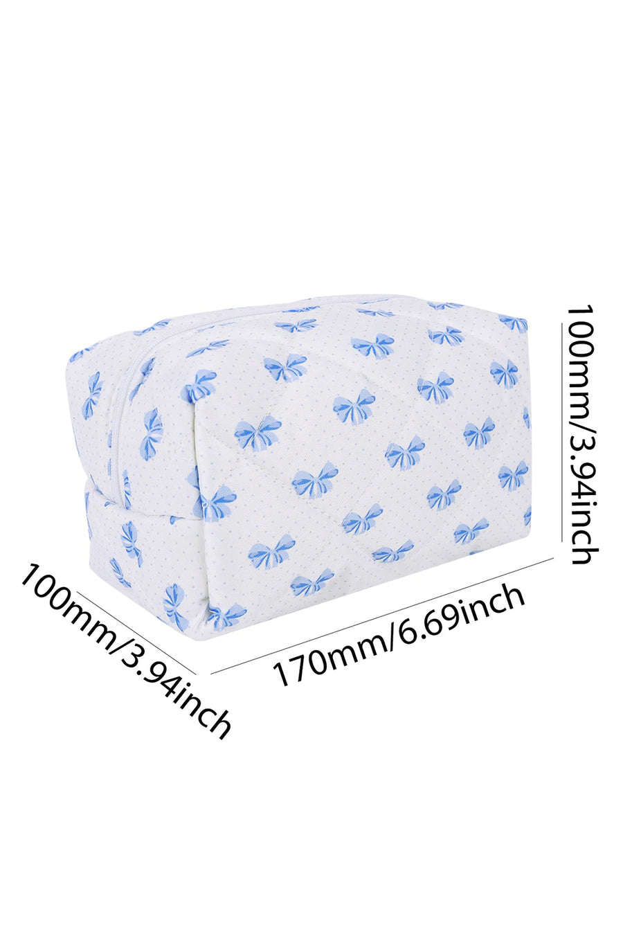 Blue & White Bow Print Quilted Zip-Up Makeup Bag