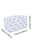 Blue & White Bow Print Quilted Zip-Up Makeup Bag