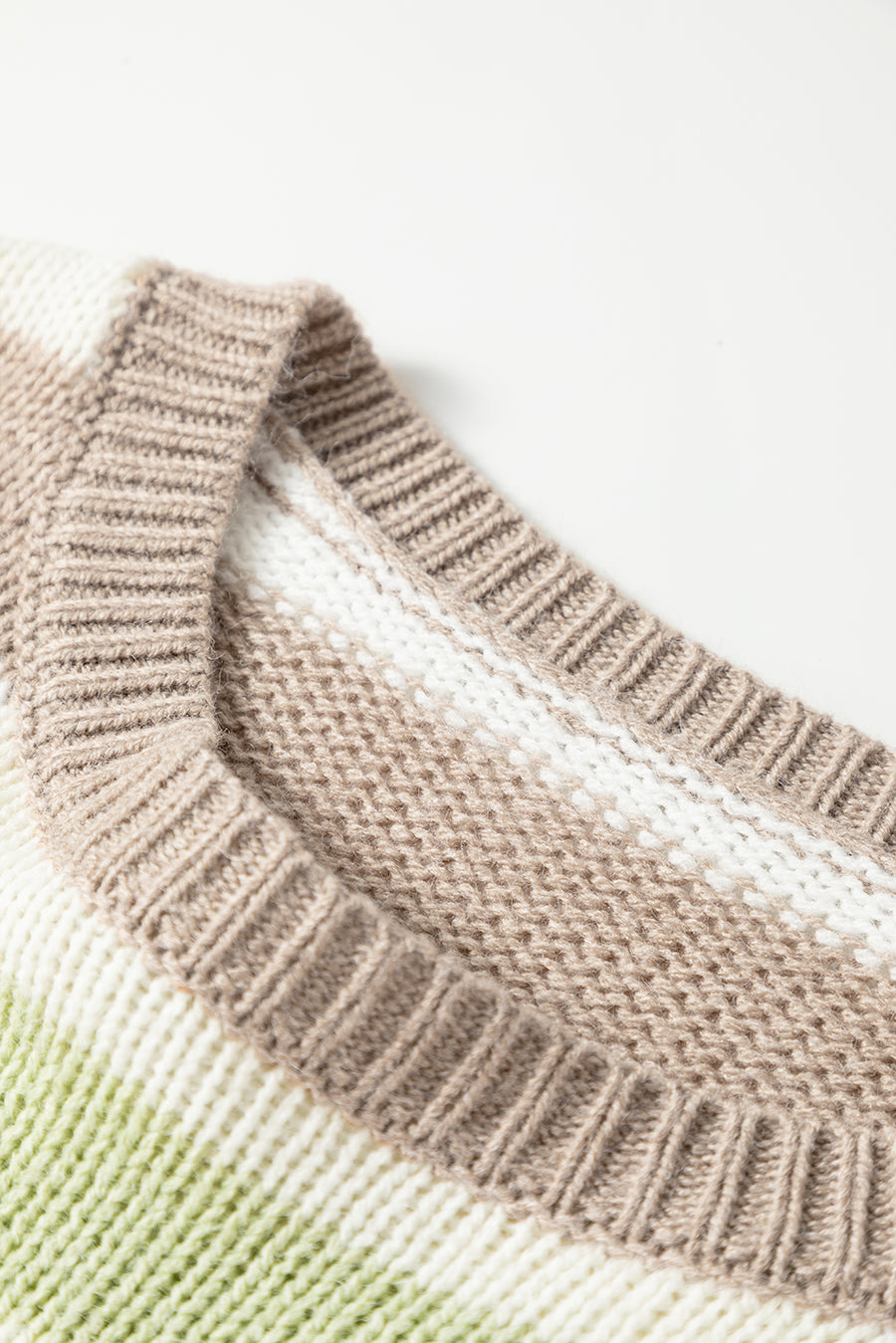 Cream Multi Color Block Drop Shoulder Crew Neck Sweater