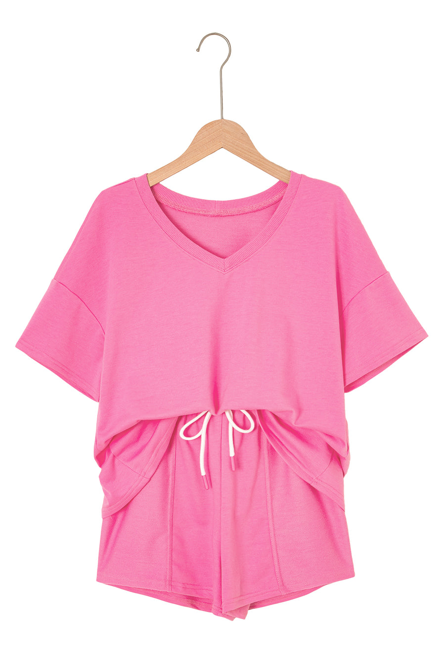 V-Neck Drop Shoulder T-Shirt and Patchwork Shorts Set- 3 Colors