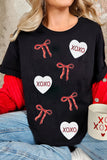 Black Bow XOXO Heart Sequin Patch Graphic T-Shirt