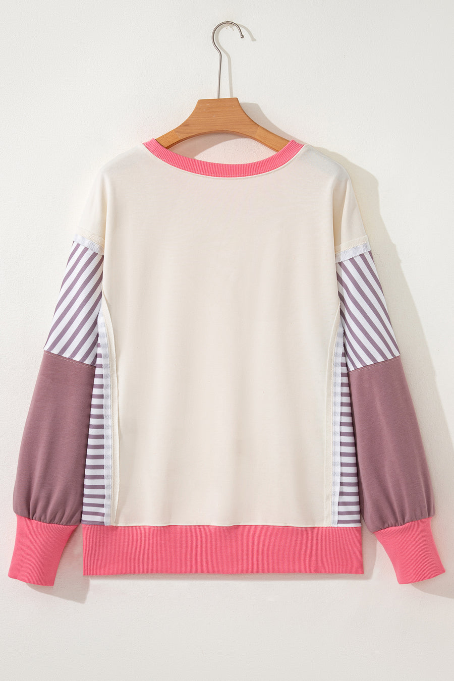 Color Block Striped Patchwork Exposed Seams Side Slits Sweatshirt