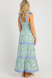 Pink Geometric Floral Print Striped Patchwork Detail Sleeveless Dress（Runs Small ）