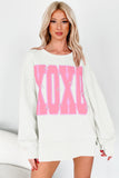 Bow & Sequin XOXO Exposed Seam Slit Hem Baggy Sweatshirt- 3 Colors