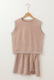 Yellow Cream Solid Color Washed Sleeveless Top Split Skort Cotton 2pcs Outfit