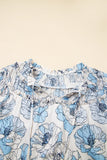 Sky Blue Floral Print Tie Neck Long Sleeve Flowy Mini Dress