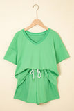 V-Neck Drop Shoulder T-Shirt and Patchwork Shorts Set- 3 Colors