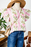 Pink Rose Layered Ruffle Short Sleeve Blouse