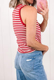 Red Striped Button-Up Ribbed Knit Tank Top