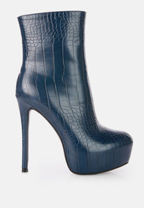 Orion High Heeled Croc Ankle Boot- 3 Colors