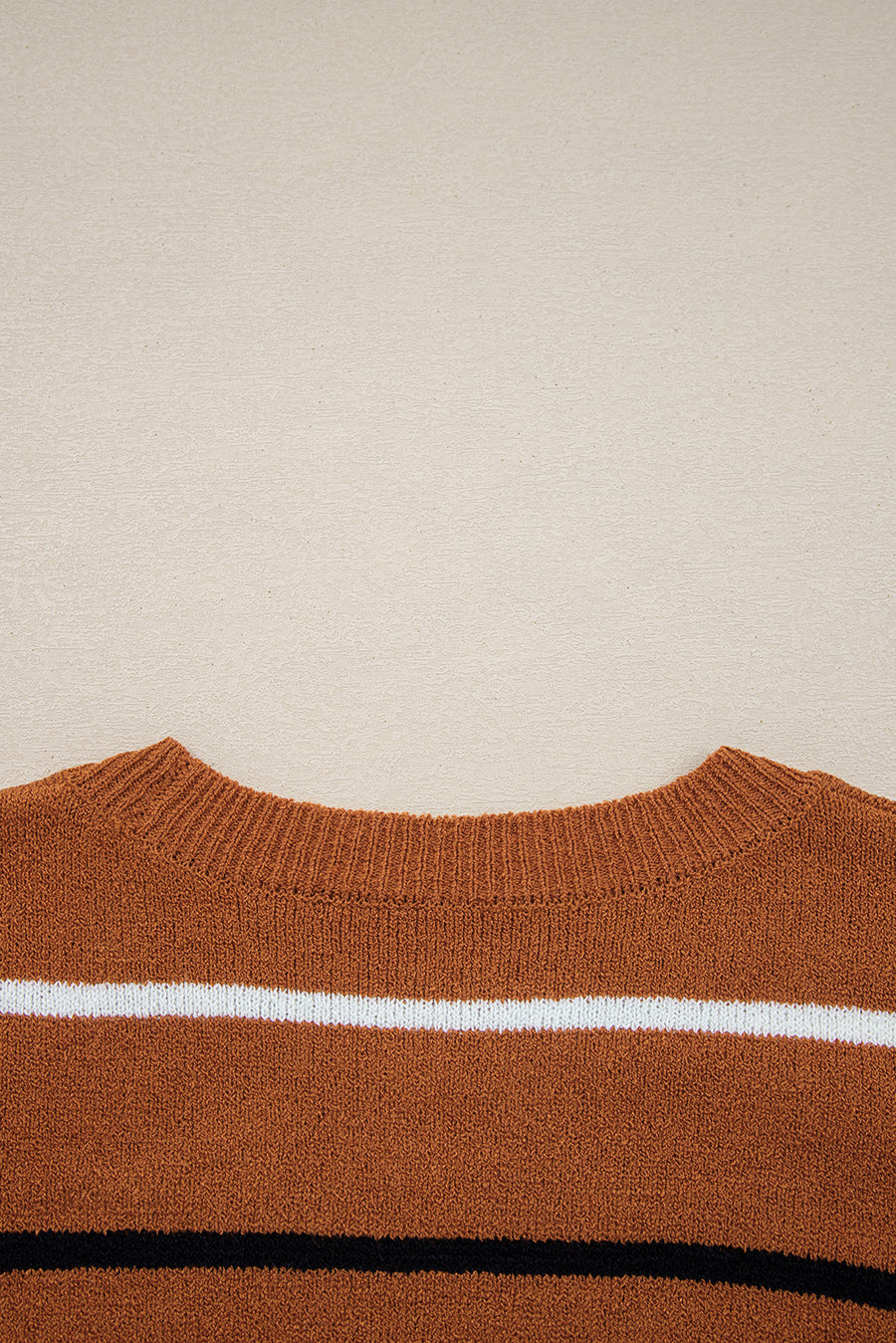 Striped Ribbed Edge Drop Shoulder Sweater- 2 Colors