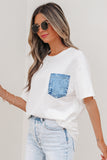 Printed Denim Chest Pocket Graphic T-Shirt- 2 Colors