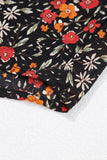 Black Floral Collared Button-Up Lantern Sleeve Blouse