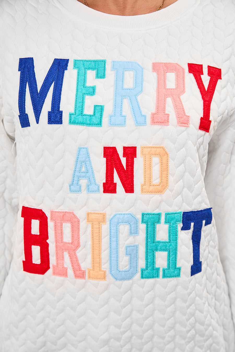 White Chenille Letter Patch Quilted Sweatshirt- 2 Styles