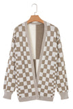 Black Checkered Open Front Drop Shoulder Cardigan