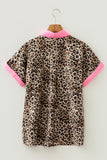 Leopard Print Contrast Trim Short Sleeve Button-Up Shirt