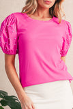 Pearl Beaded Puff Sleeve Ribbed Top- 2 Colors