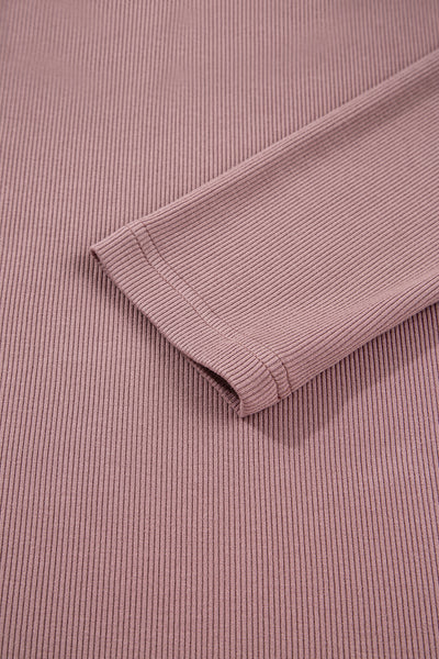 Burgundy Ruched Sweetheart Neck Ribbed Long Sleeve Top