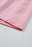 Red Striped Tie Straps Contrast Trim High Waist Ruffle Hem Maxi Dress
