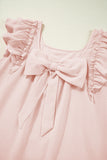 Light Pink Textured Flutter Sleeve Square Neck Bow Back Mini Dress