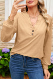 Button-Up V-Neck Long Sleeve Top- 3 Colors